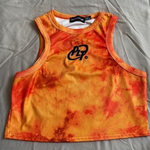 PrettyLittleThing PLT orange tie dye fitted tank top size 6